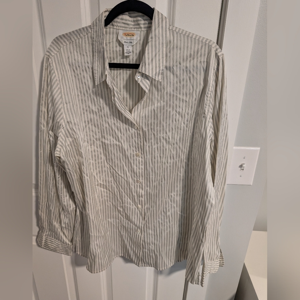 Talbots silk Gray stripe Casual Button Down Shirt sz 20